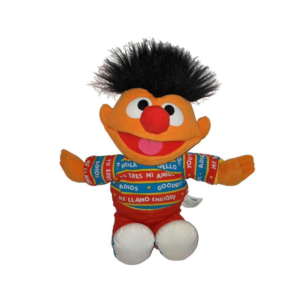 Vintage 1995 TYCO Sesame Street Bilingual ERNIE Talking English Spanish Plush